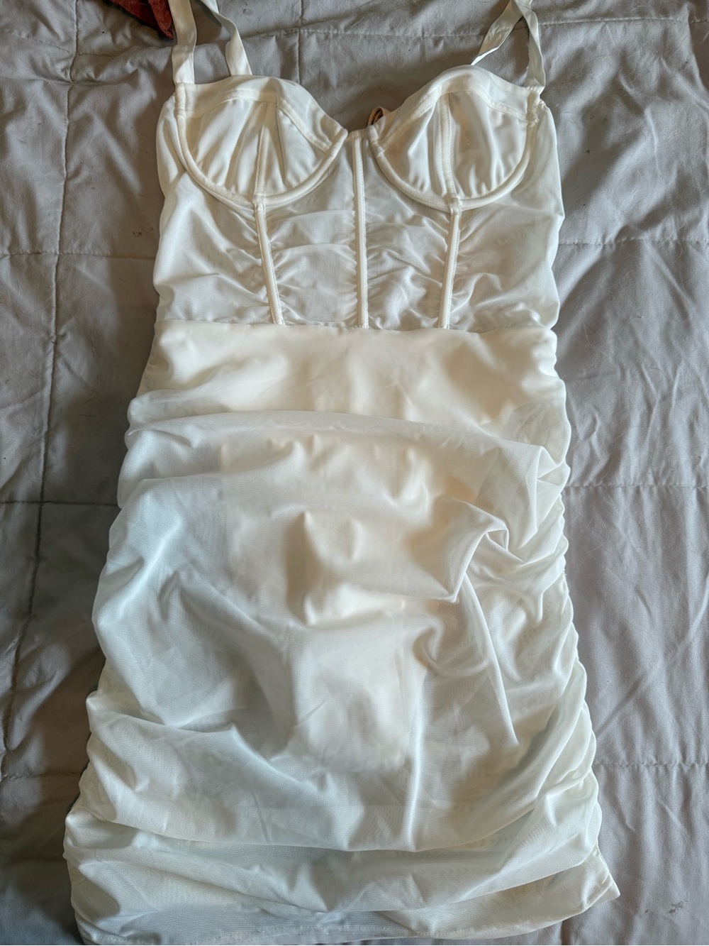 Oh Polly Sheer Perfection Ruched Mesh Corset Mini Dress Bustier White US 8 NWT! - Picture 4 of 4